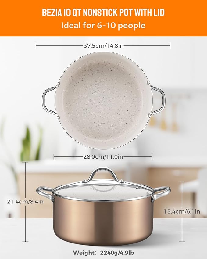 BEZIA Large 10 Quart Nonstick Cooking Pot