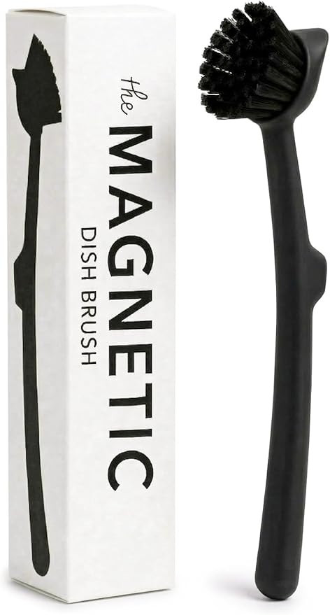 Earth & Mango Magnetic Dish Brush & Scraper, Snaps to Sink, Non-Scratch