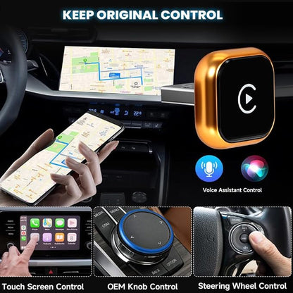 Wireless CarPlay & Android Auto Adapter for GMC Yukon XL 2016-2024,Ultra Mini Dongle Converts Easy Setup Plug and Play,Gold