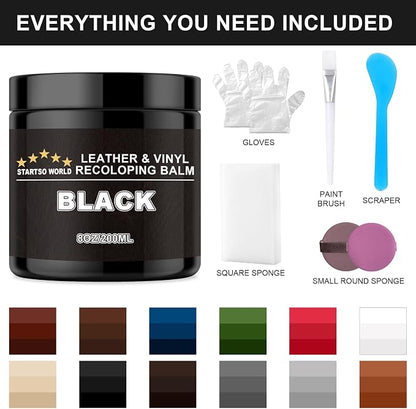 STARTSO WORLD Leather Recoloring Balm, Black Leather Repair Kit for Furniture, Leather Dye, Leather Color Restorer for Couches, Leather Couch Paint | Repair, Restore Faded & Scratched Leather