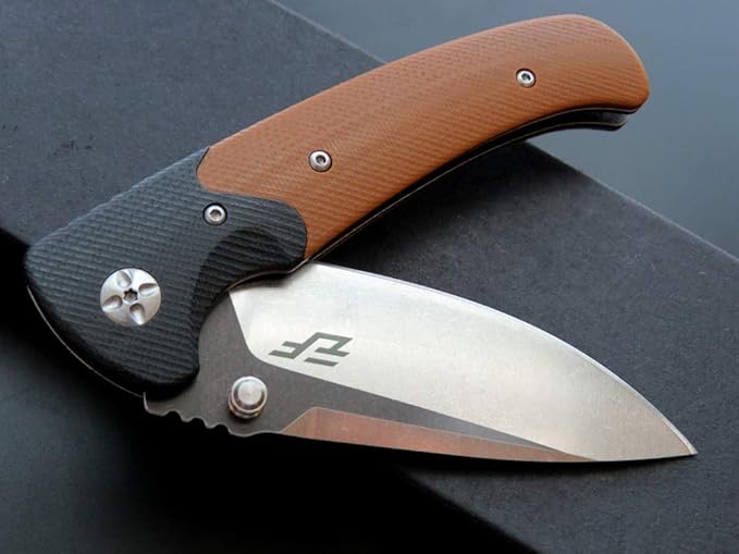 Eafengrow EF67 Pocket Knife with Metal Clip,D2 Steel Blade G10 Handle EDC folding knife Tool Liner Lock for Tourist Outdoor Camping Hiking Tactical (EF67-brown)