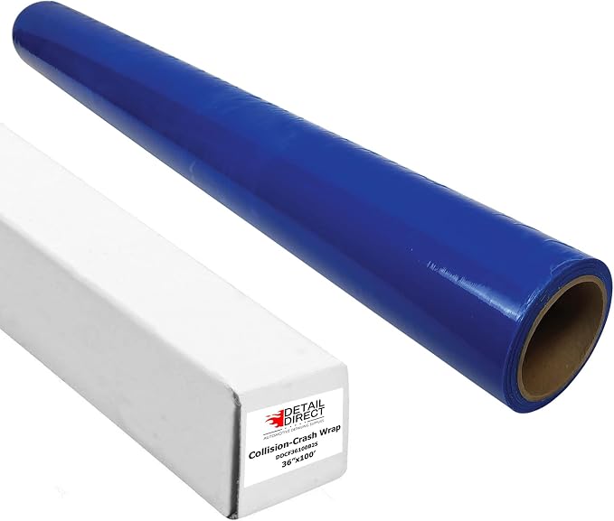 Auto Wrap Adhesive Film - 36" x 100' Roll - Crash Wrapfilm - Easy to Apply, Strong, Durable and Puncture Resistant - Blue