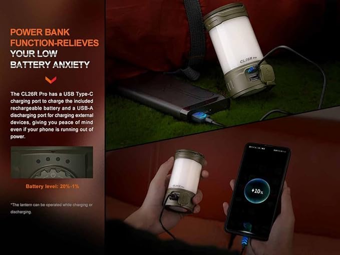 Fenix CL26R Pro Camping Lantern, Olive Drab, 650 lumens Bright, USB-C Rechargeable , Compact and Portable Perfect for Hurricane, Emergency, Hiking, Power Outage with LumenTac Organizer