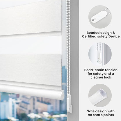 FOIRESOFT Standard Custom Blackout Zebra Roller Blinds Dual Layer Privacy Shade
