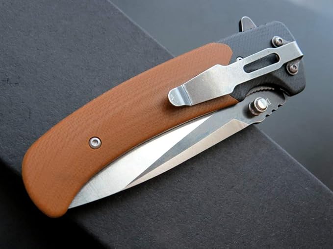 Eafengrow EF67 Pocket Knife with Metal Clip,D2 Steel Blade G10 Handle EDC folding knife Tool Liner Lock for Tourist Outdoor Camping Hiking Tactical (EF67-brown)