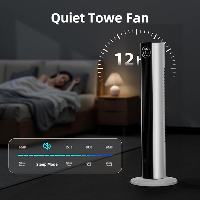 Antarctic Star Tower Fan Portable Floor Fans 85°Oscillating Fan Quiet Cooling