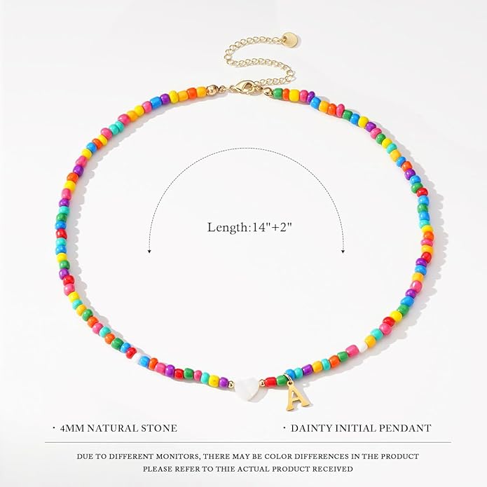 Colorful Initial Necklaces for Girls Women Kids - Teen Girls Gifts Trendy Beaded Initial Necklace Dainty Letter Gifts Choker Necklace for Girl Jewelry