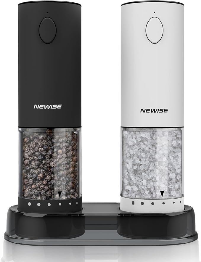 Electric Salt and Pepper Grinder Set, Adjustable Coarseness & LED Light