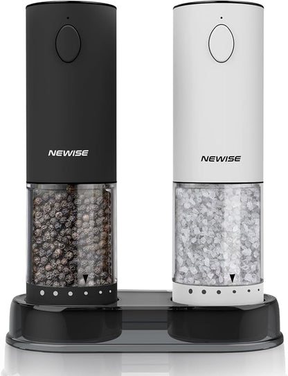 Electric Salt and Pepper Grinder Set, Adjustable Coarseness & LED Light