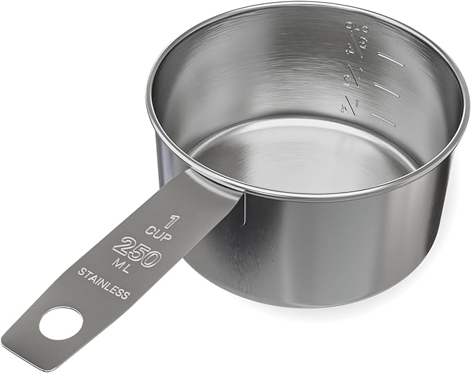 1 Cup Stainless Steel Measuring Cup | Sturdy Metal 250 ml | 240 cc | 8 oz |