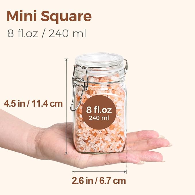 ComSaf Small Glass Jars with Airtight Lid Set of 6, Spice Jars 8 oz, Mason Jars 8 oz, Small Canning Jar, 8oz Jars with Lids for Kitchen, Jam, Jelly, Honey, Herb, Candy, Beans, Dessert, Sugar, Parfait