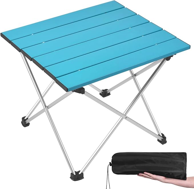 Grope Small Folding Camping Table with Aluminum Table Top, Beach Table for Sand with Carrying Bag,Prefect for Outdoor, Picnic, BBQ, Cooking, Festival (Deep Blue-L)