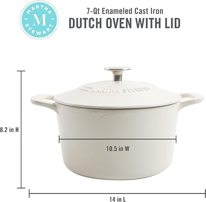 MARTHA STEWART Gatwick 7-Quart Enamel Cast Iron Dutch Oven – Linen Color