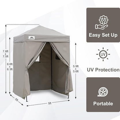 EAGLE PEAK Flex Ultra Compact 5x5 Pop-up Canopy, Sun Shelter, Changing Room, Portable Privacy Canopy Cabana for Pool, Fashion Photoshoots, or Camping, Gray