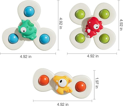 ALASOU 3PCS Suction Cup Spinner Toys for 1 Year Old Boy Girl|Spinning Top Baby Toys 12 18 Months|1 2 Year Old Boy Birthday Gift|Baby Bath Toy for Kids Ages 1-3|Sensory Toy for Toddlers 1-3