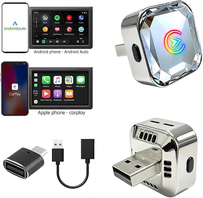 2 in 1 Wireless CarPlay and Android Auto Adapter for Hyundai Sonata 2015 2016 2017 2018 2019 2020 2021 2022 2023 2024, Mini CarPlay Dongle Converts Wired to Wireless, Fast Auto-Connect