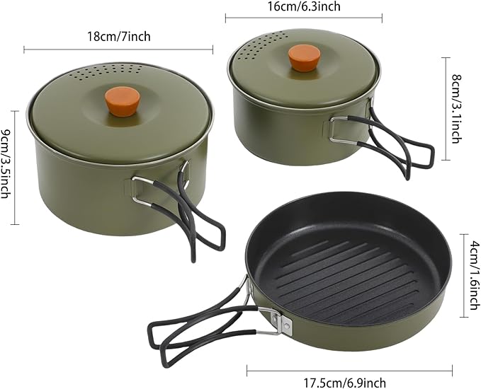 Portable Camping Cookware Set, 304 Stainless Steel Outdoor Camping Cooking Pots and Pans with Storage Bag, Outdoors Campfire Cook Cookware Equipment for Outdoor Camping Hiking Picnic for 2-3
