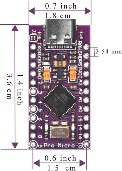 3pcs Pro Micro Board 5V/16MHz Module Board Type C Port for Arduino Leonardo