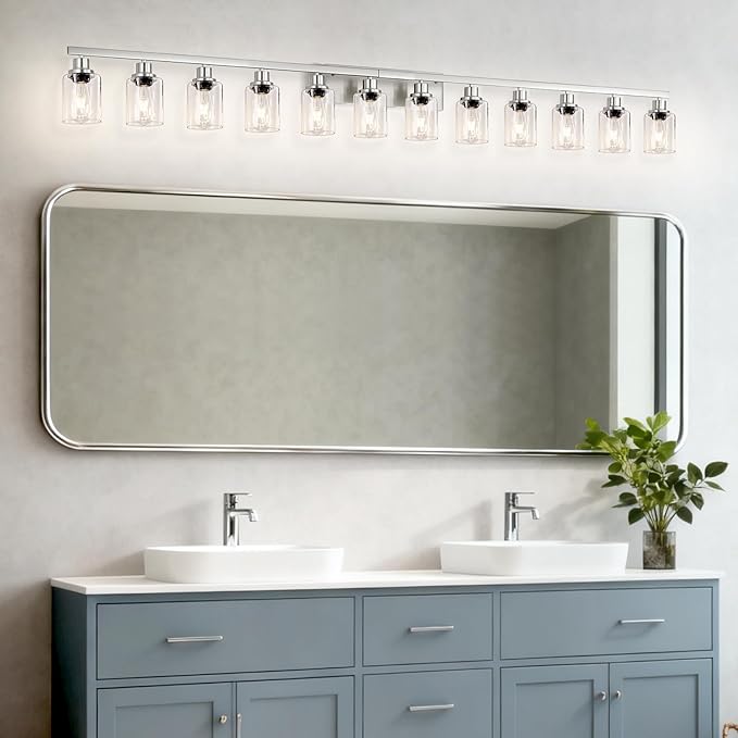 DIKAIDA Brushed Nickel Bathroom Vanity Light, 12 Light Brushed Nickel Bathroom