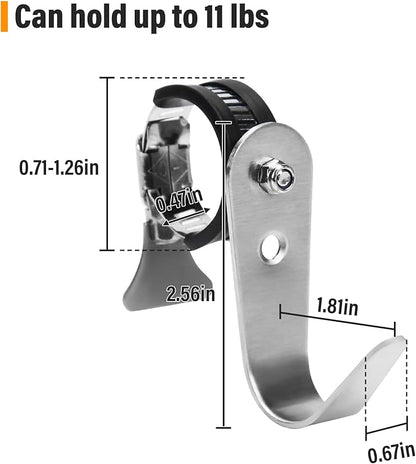 Tube Rod Hooks,Stainless Steel Adjustable J Hooks, for 0.71"-1.26" in (18-32mm) Inner Dia Adjustable Rod,Bathroom Wardrobe Pipe Hanger,Small U Hooks (2 Pack)