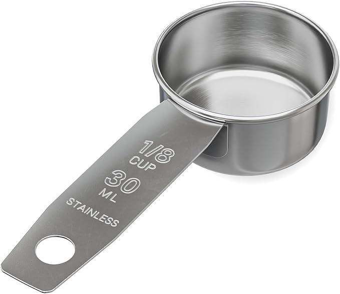 1/8 Cup Stainless Steel Measuring Cup | Sturdy Metal 30 ml | 30 cc | 1 oz |