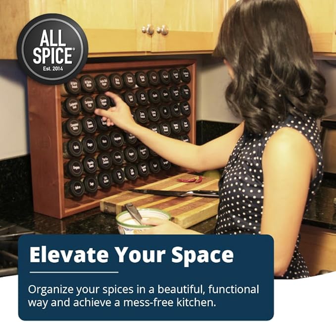 AllSpice Spice Rack Organizer, 525 Unique Labels, Countertop or Wall Mount