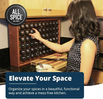 AllSpice Spice Rack Organizer, 525 Unique Labels, Countertop or Wall Mount