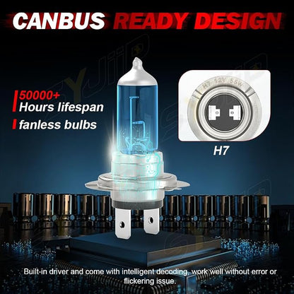 Upgraded Halogen Headlight Bulbs Compatible for Hyundai Sonata 2011 2012 2013 2014, High Beam + Low Beam Headlamp Lights, 6000K White, 300% Brightness, Plug N Play, 4-Pack