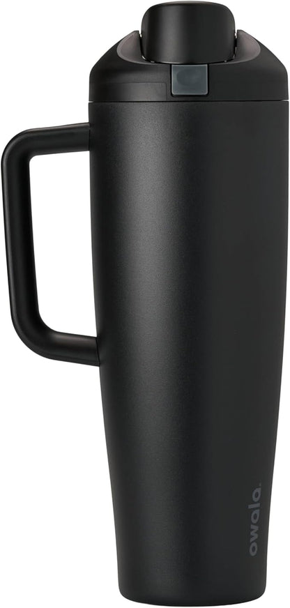 Owala FreeSip Tumbler Insulated Stainless Steel Water Bottle with Built-in Straw and Side Handle, For Travel, Work, School, and Sports, 40oz, BPA Free, Leak Proof, Very, Very Dark