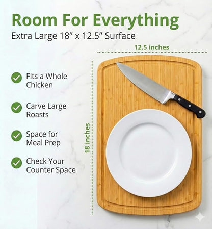 GREENER CHEF 18 Inch Extra Large Bamboo Cutting Board