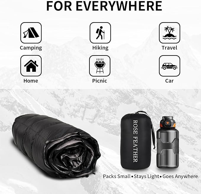 Down Camping Blanket, Muti-Use Outdoor Travel Blanket, Puffy Sleeping Bag Blanket, Waterproof Packable Backpacking Quilt for Camping, Travel, Airplane, Hiking, Picnic, 55''x79''