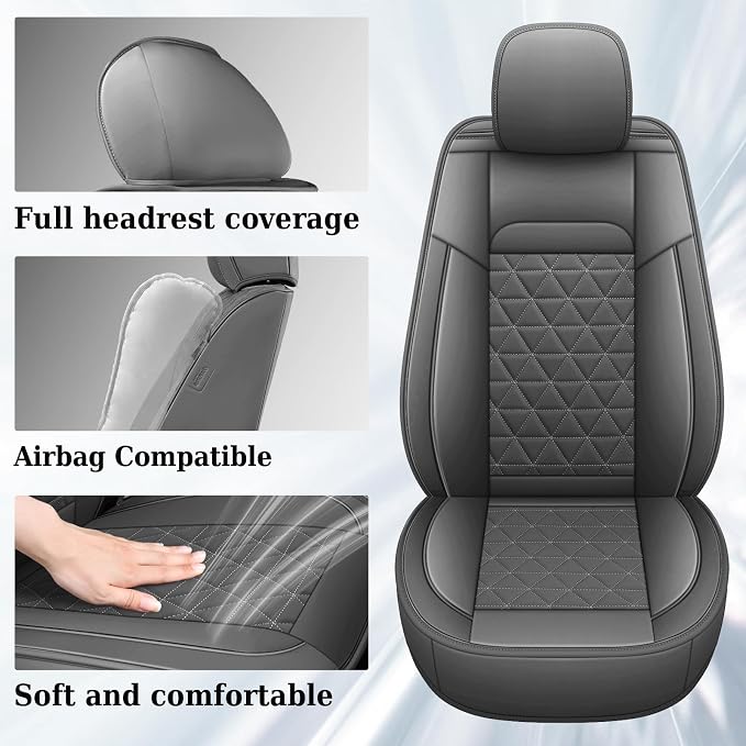 Coverado Dodge Ram Seat Cover Full Set, Waterproof Ram 1500 Seat Cover Compatible with 2002-2026 Dodge RAM 1500 2500 3500 Crew Quad Cab with Curved Bench, Dark Gray