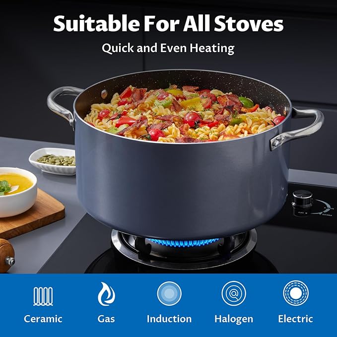 BEZIA 8 Quart Cooking Pot, Large Non Stick Induction Stock Pots