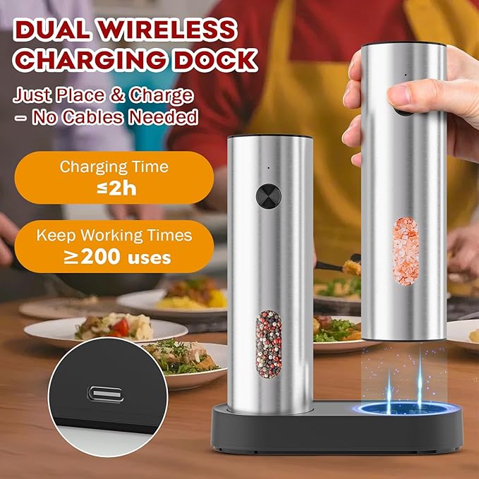 Electric Salt and Pepper Grinder Set: Automatic Rechargeable Salt and Pepper