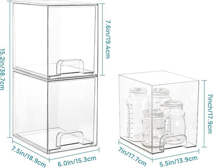 Vtopmart 7.6" H Clear Stackable Storage Drawers, 4 Pack Plastic Organizers Bins