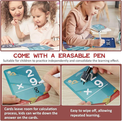 beiens Multi Math Flash Cards, 270 Addition, Subtraction, Multiplication, Division Cards, All Facts 0-12 with 1 Erase Pen 4 Rings, Math Games Set for Kids Age 6+ 3rd 4th 5th 6th Grade