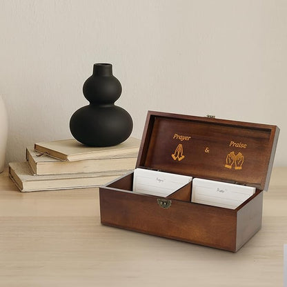 Generic Prayer Box, with Double Sided Cards, Engraved Gold Lettering, Designed Interior, Brown, xinke 3