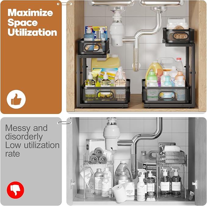 2 Pack 15.7IN-Depth Under Sink Organizer