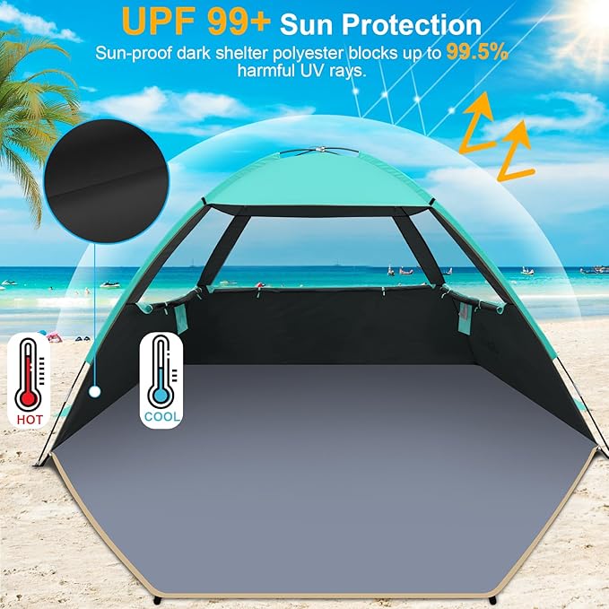 Gorich Beach Tent Sun Shelter for 3/4-5/6-7/8-10 Person with UPF 50ï¼?UV Protection, Lightweight & Easy Setup Beach Shade Canopy, Portable Beach Shade Tent Beach Cabana