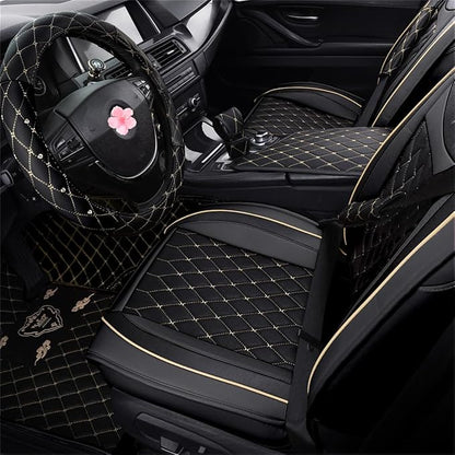 SanQing Car Seat Covers Full Set, Super Luxurious Heavy Universal Duty Waterproof Leather Automotive Vehicle Cover for Cars SUV Pick-up Truck, Non-Slip Seat Car Accessories (Full Set/Black)