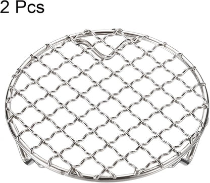 HARFINGTON 2pcs Round Cooking Rack 4.7-inch 201 Stainless Steel Cross Wire Barbecue Grill Net with 20mm Legs for Cooking Baking Steaming BBQ