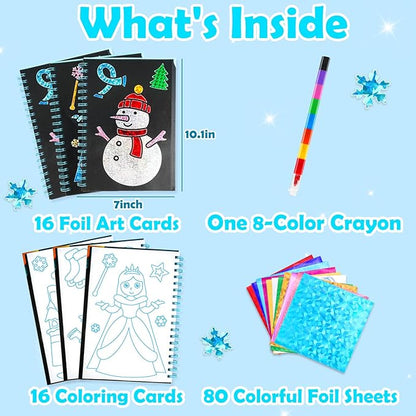 FUNNYB&G Foil Art Craft Activity for Kids - Gift for Girls Crafts for Kids Fun Art Supplies DIY Creative Travel Toy, Birthday Gift Party Favor Toys for Girls Boys 4 5 6 7 8 9 Years Old (Winter)