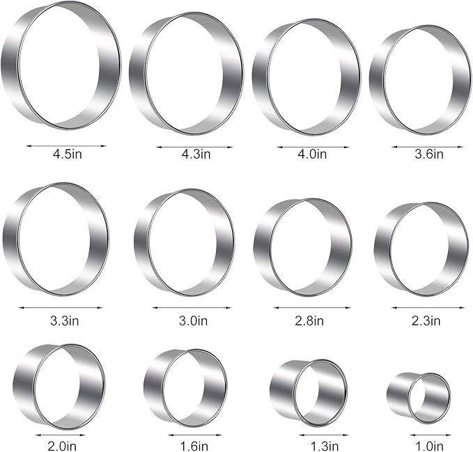 Round Cookie Cutters Set 12 Pieces Bistcuit Cookie Cutters Circle Pastry