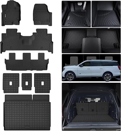 All-New 2025 Floor Mats for Ford Expedition MAX(Only Fit Max 8 Seats / 2nd Row Bench Seat) with Cargo Liners,TPE All Weather Protection Floor Liners with Trunk Mat Covering The Backrest