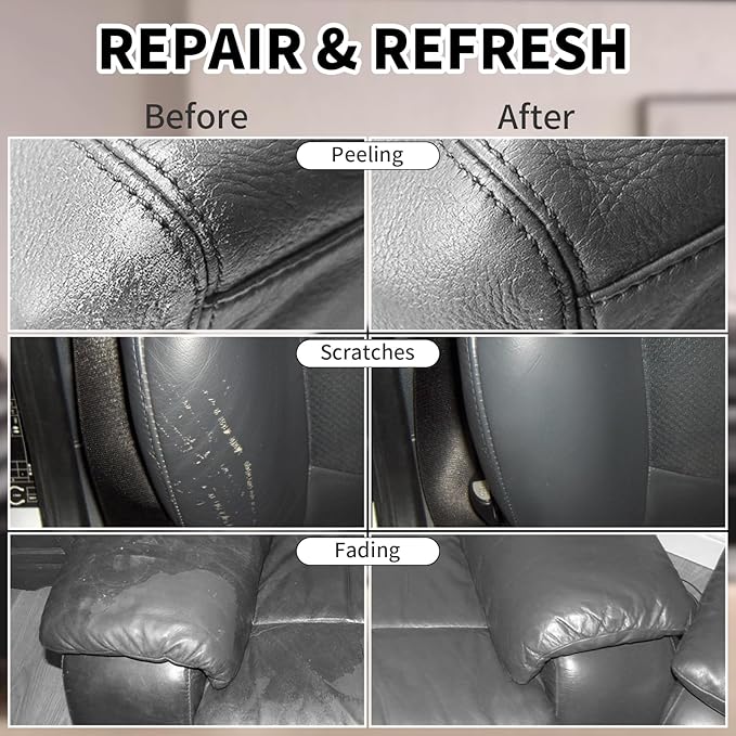 Leather Recoloring Balm,8.5oz Leather Color Restorer,Dark Gray Leather Repair kit for Furniture and Car Interior,Leather Couch Scratch Repair,Leather Dye Paint for Faded,Cracked and Damaged Leather