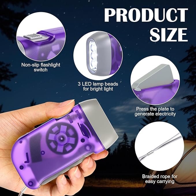 Mudder 24 Pieces Hand Crank Flashlight with LED Self Powered Charging Torch Dynamo for Camping Emergency(Rainbow)