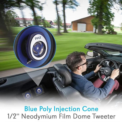 Pyle 4" Car Sound Speaker (Pair) - Upgraded Blue Poly Injection Cone 2-Way 180 Watt Peak w/ Non-fatiguing Butyl Rubber Surround 110 - 20Khz Frequency Response 4 Ohm & 3/4" ASV Voice Coil - PL42BL