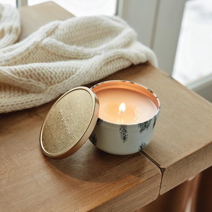 Thymes Scented Candles for Women & Men – Tin with Lid – Luxury Home Decor – Holiday Candles with Notes of Crisp Siberian Fir Needles, Cedarwood, & Sandalwood (Frasier Fir, 6.5 oz)