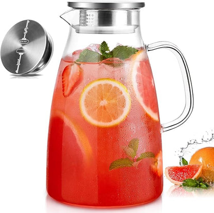 Glass Pitcher with Lid, 1 Gallon 128oz Water Pitcher with Handle and Spout