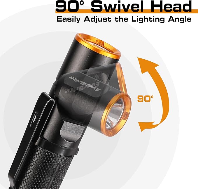 EverBrite 600 Lumens Pocket Flashlight, 90 Degree Tactical Pen Light with Magnet, Type-C Rechargeable with 3 Modes for Night Working, Outdoor, Camping, Emergency